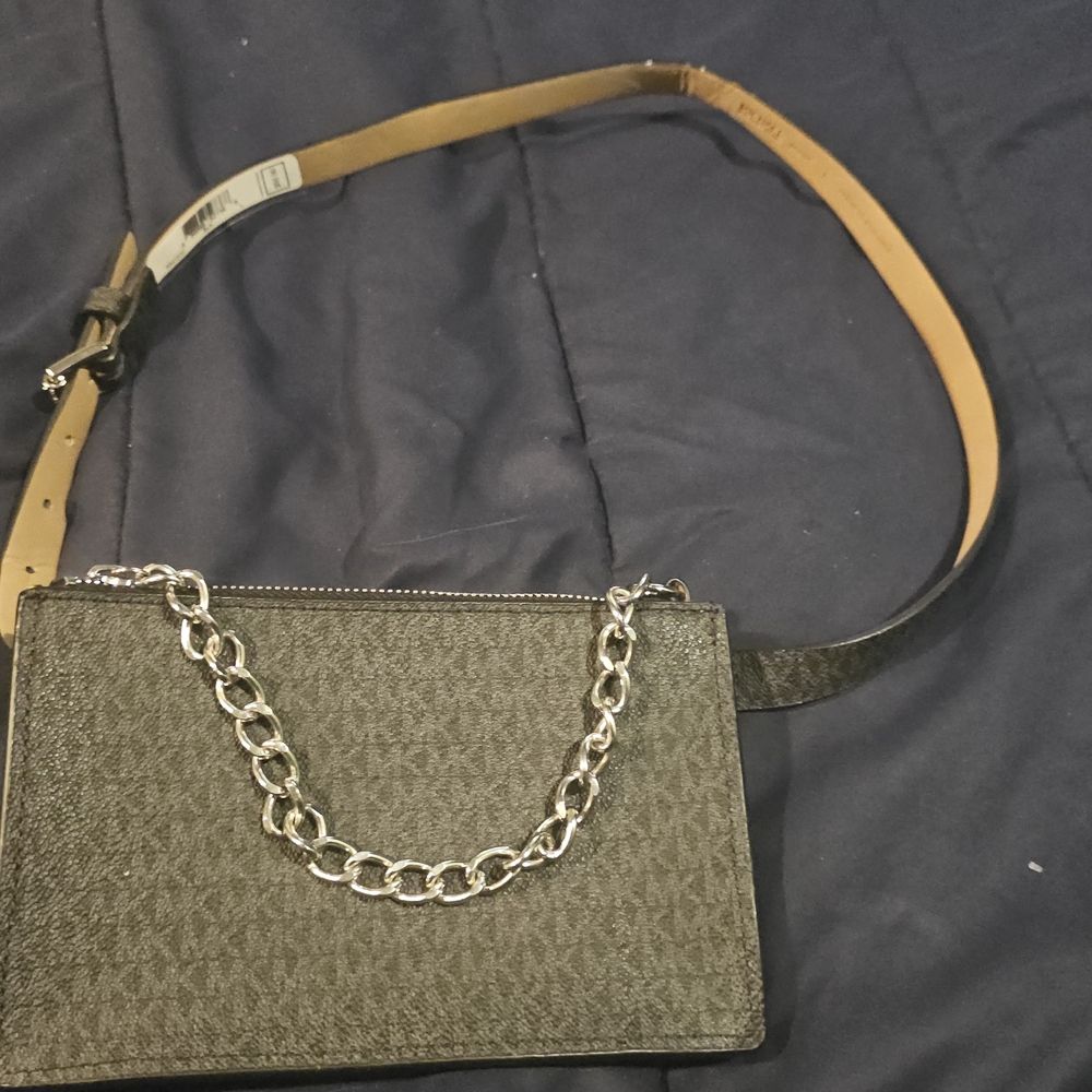 Michael Kors Black and Tan Crossbody Bag with Chain Strap